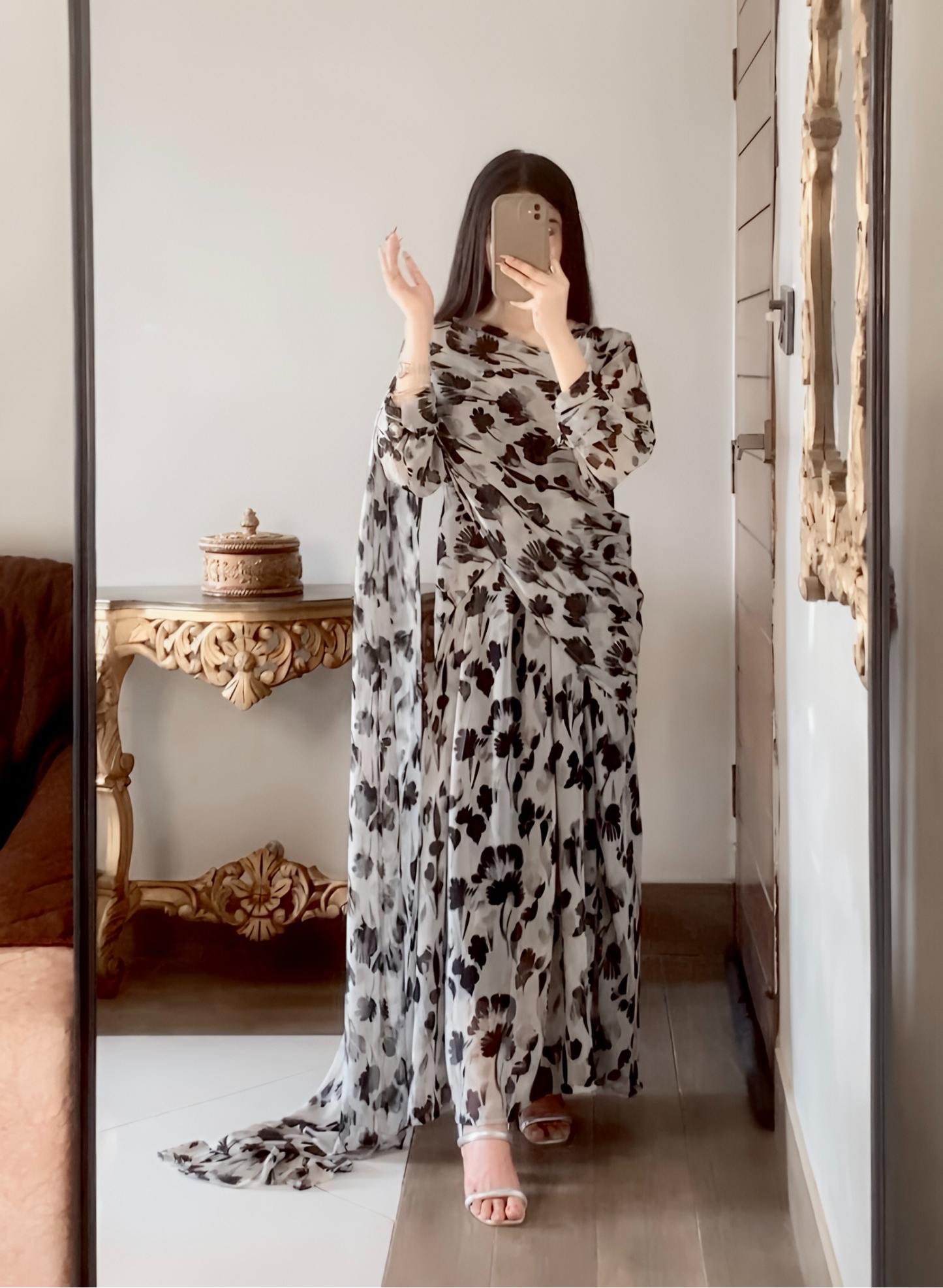 Grey Black Saree Maxi