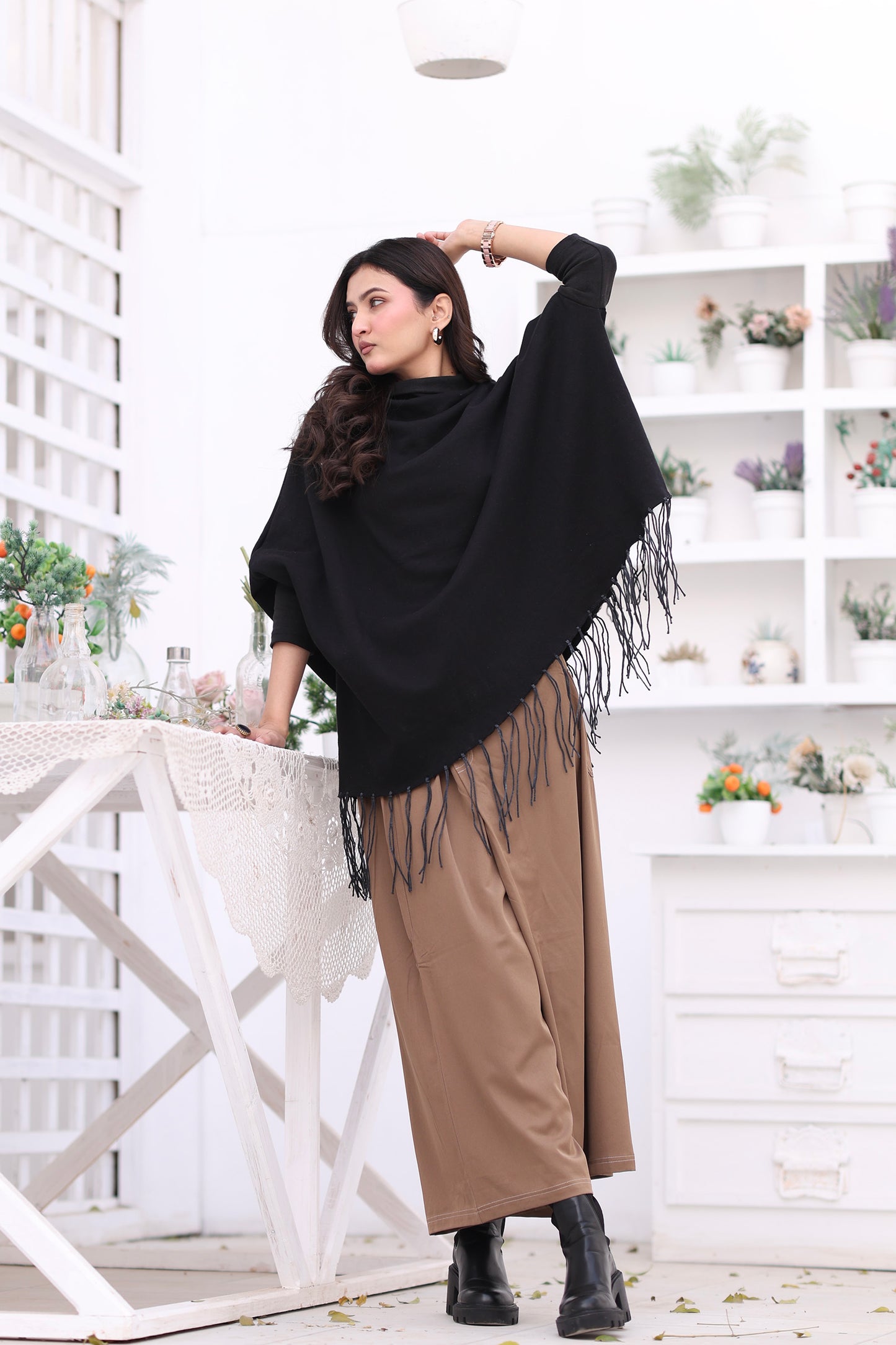 High Neck Cape Shawl (Black)