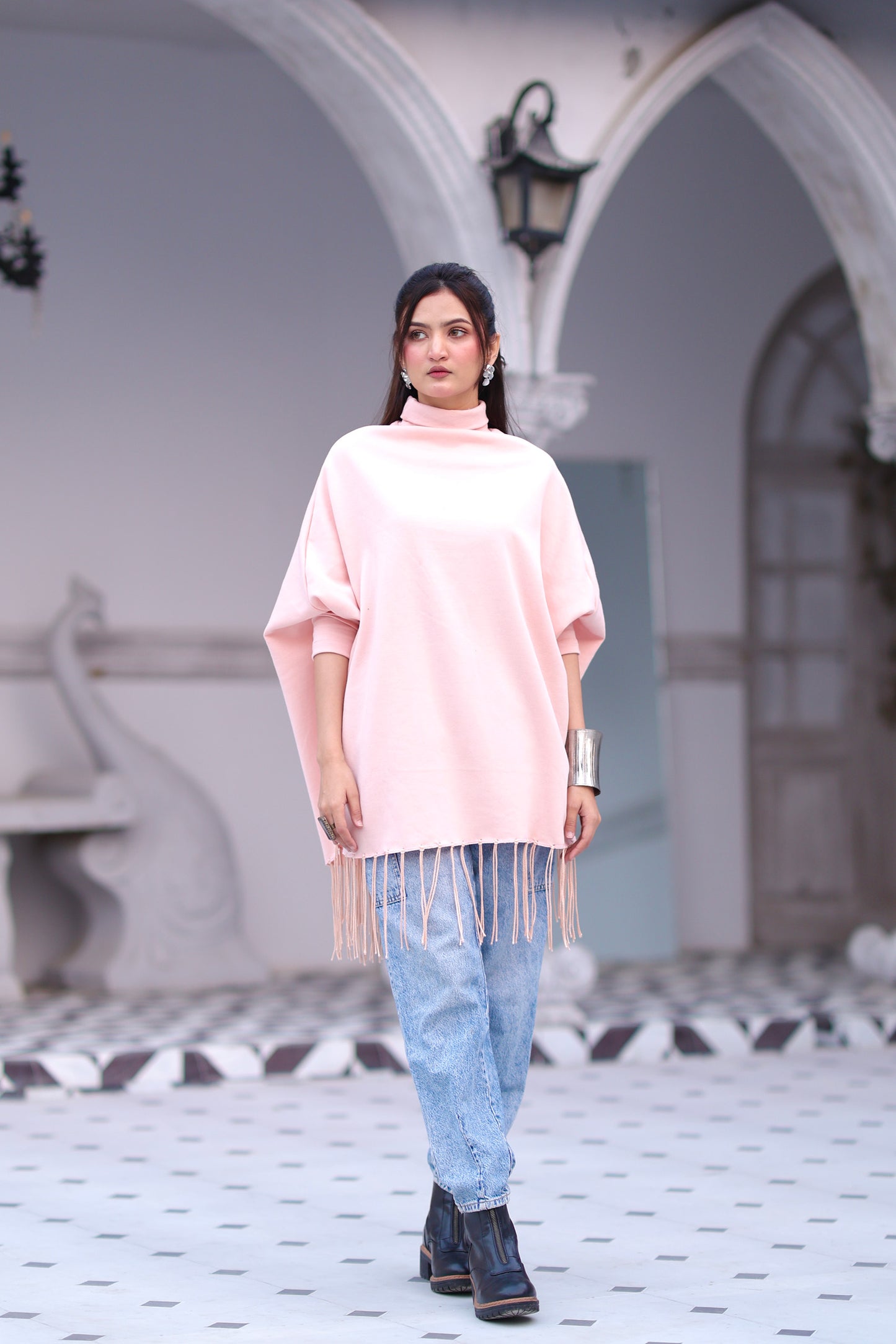 High Neck Cape Shawl (Pink)
