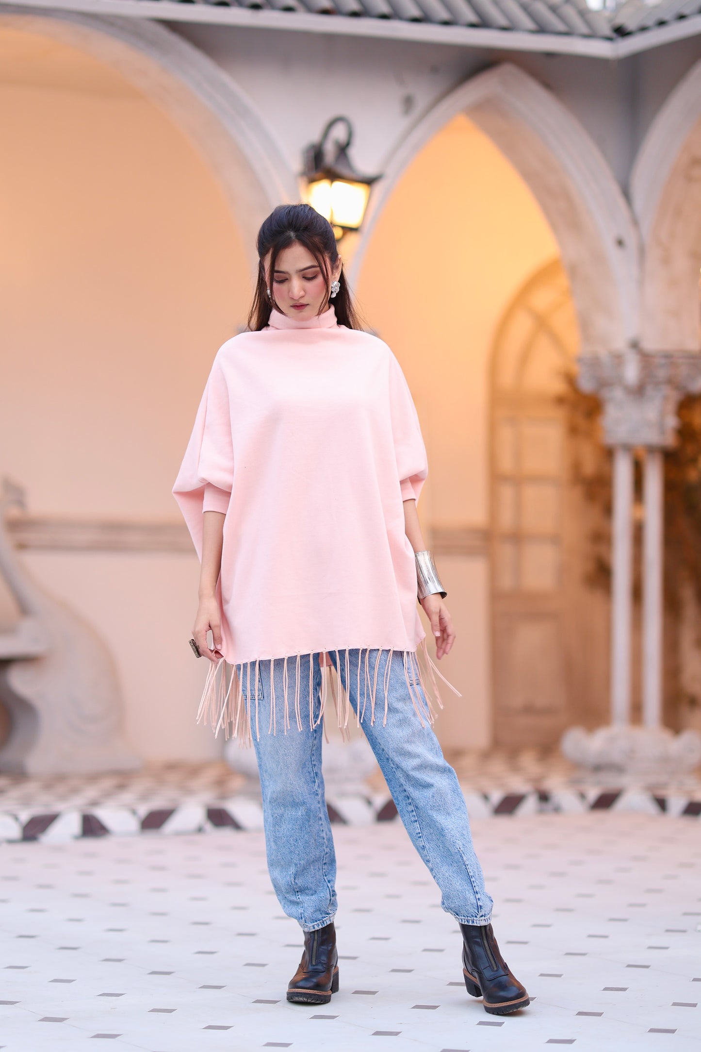 High Neck Cape Shawl (Pink)