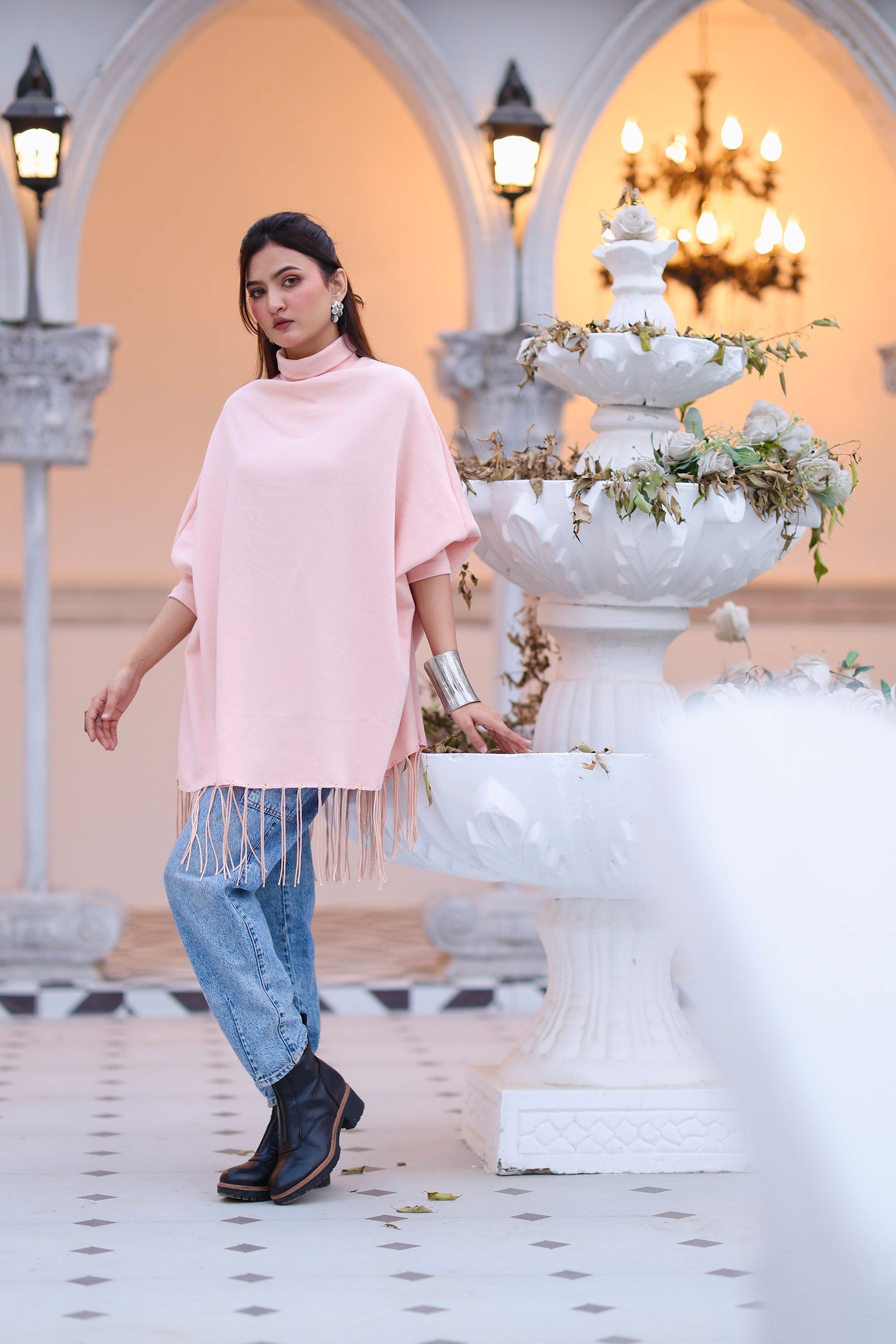 High Neck Cape Shawl (Pink)