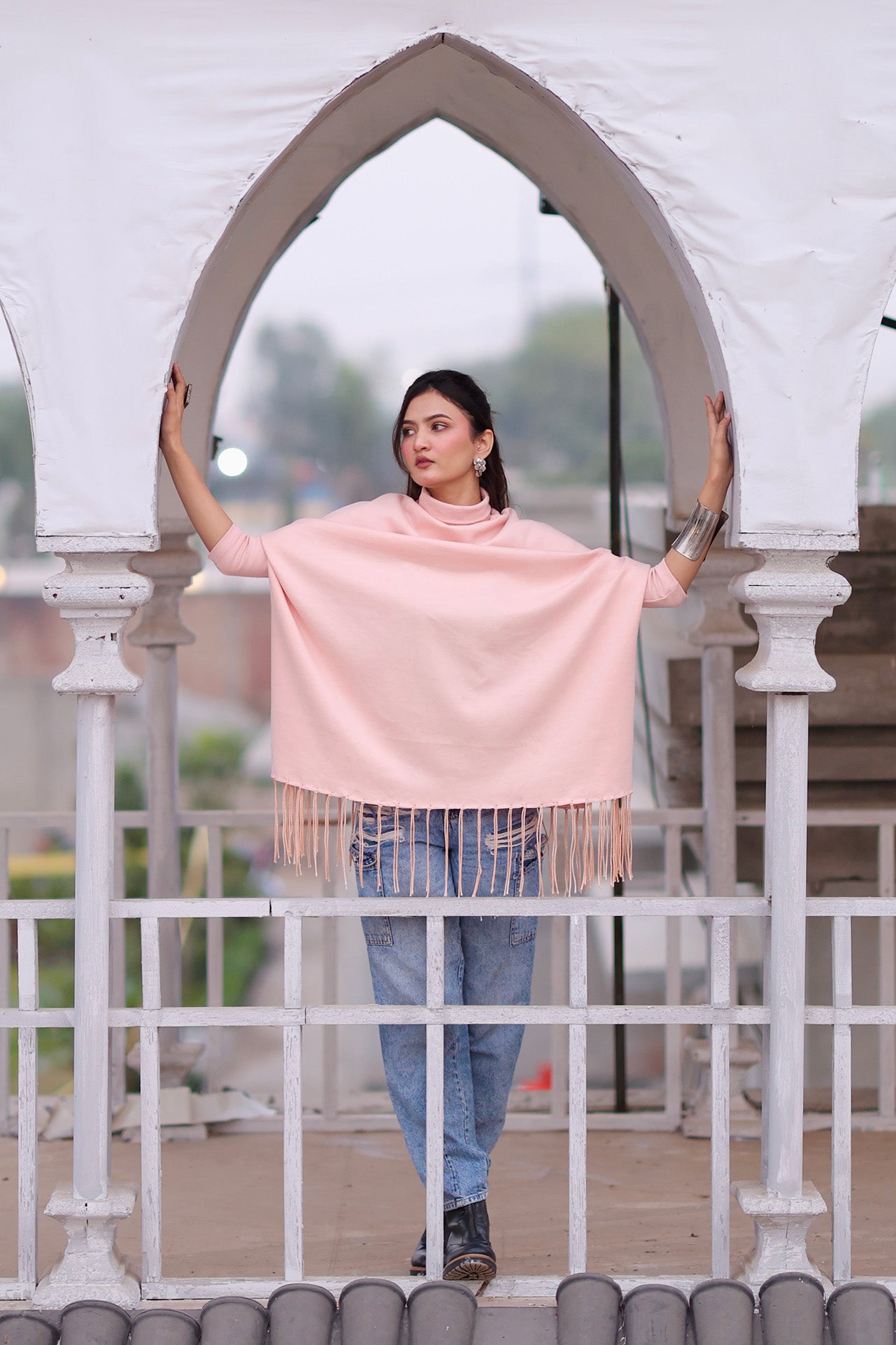 High Neck Cape Shawl (Pink)