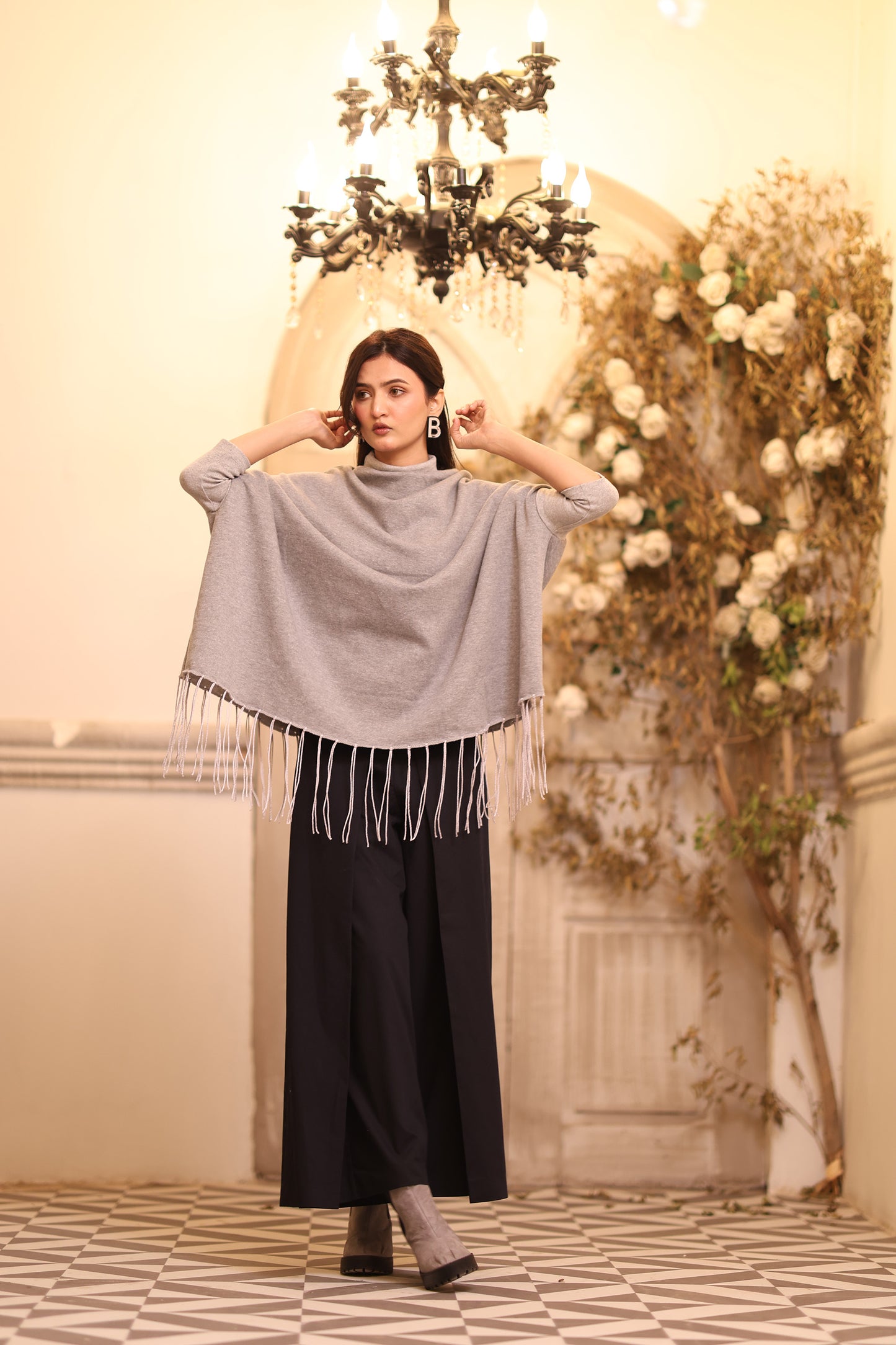 High Neck Cape Shawl (Grey)