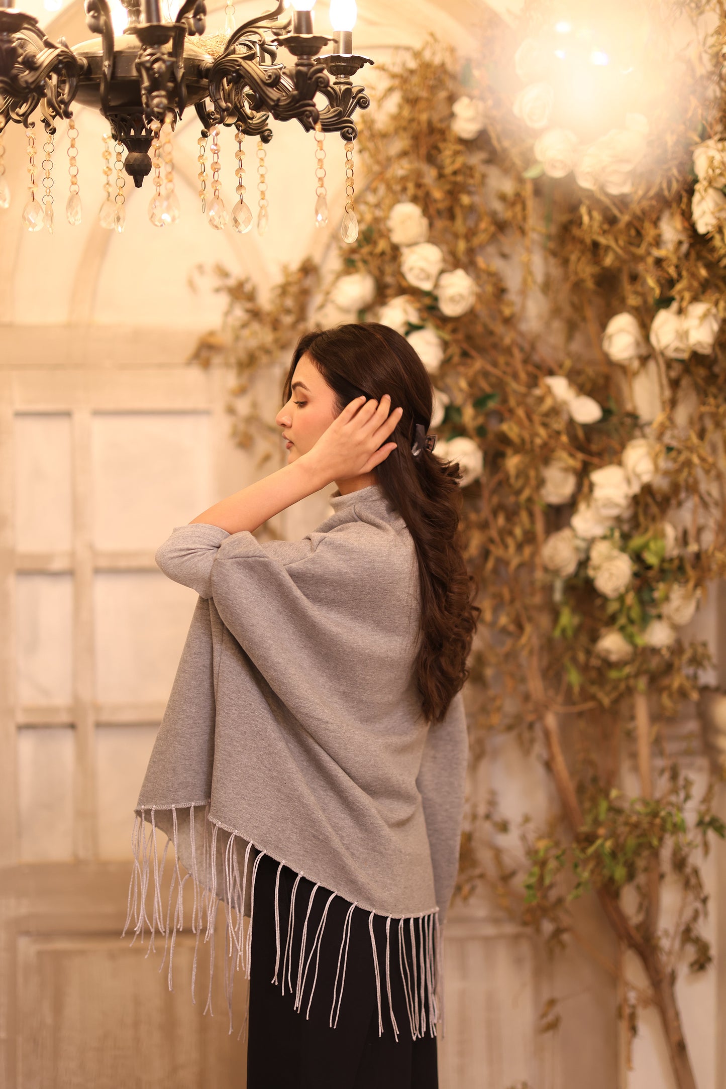 High Neck Cape Shawl (Grey)