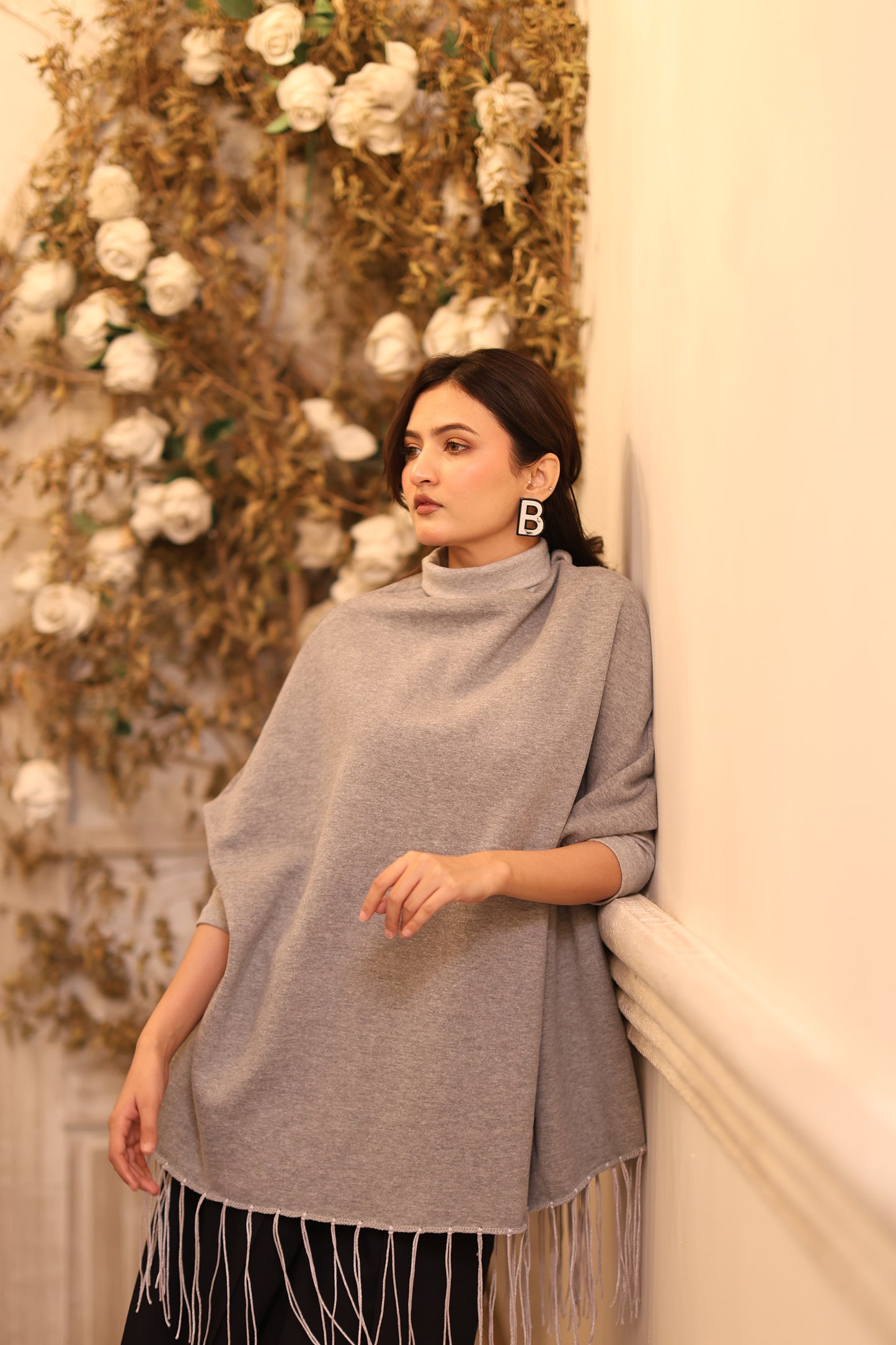 High Neck Cape Shawl (Grey)