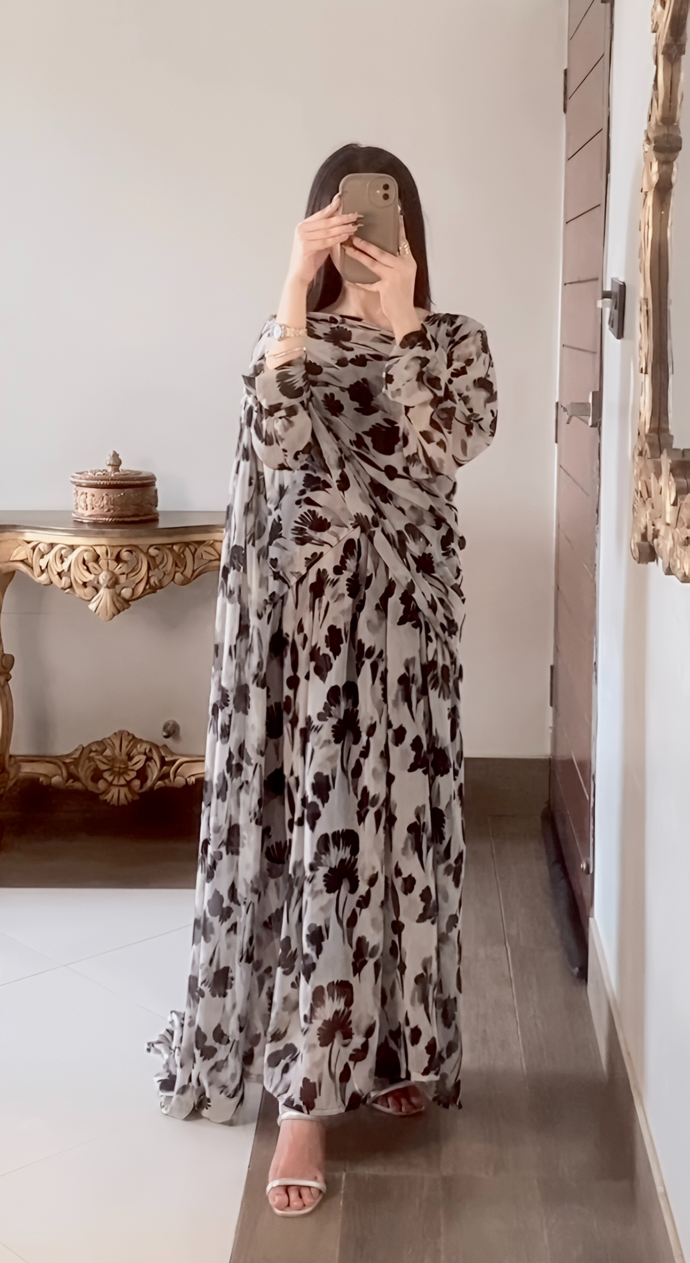 Grey Black Saree Maxi