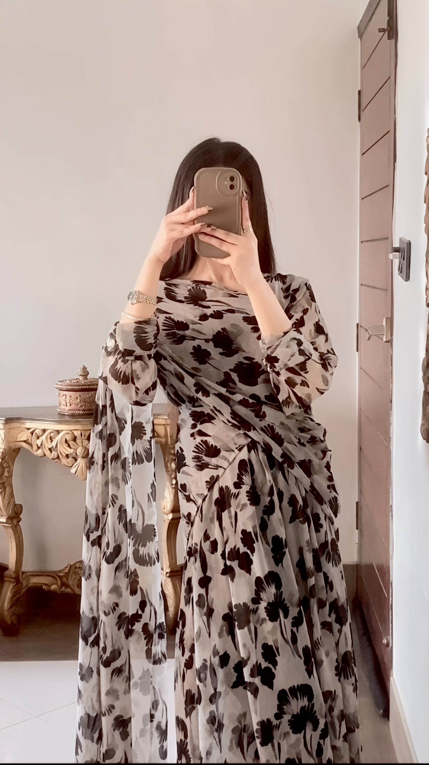 Grey Black Saree Maxi