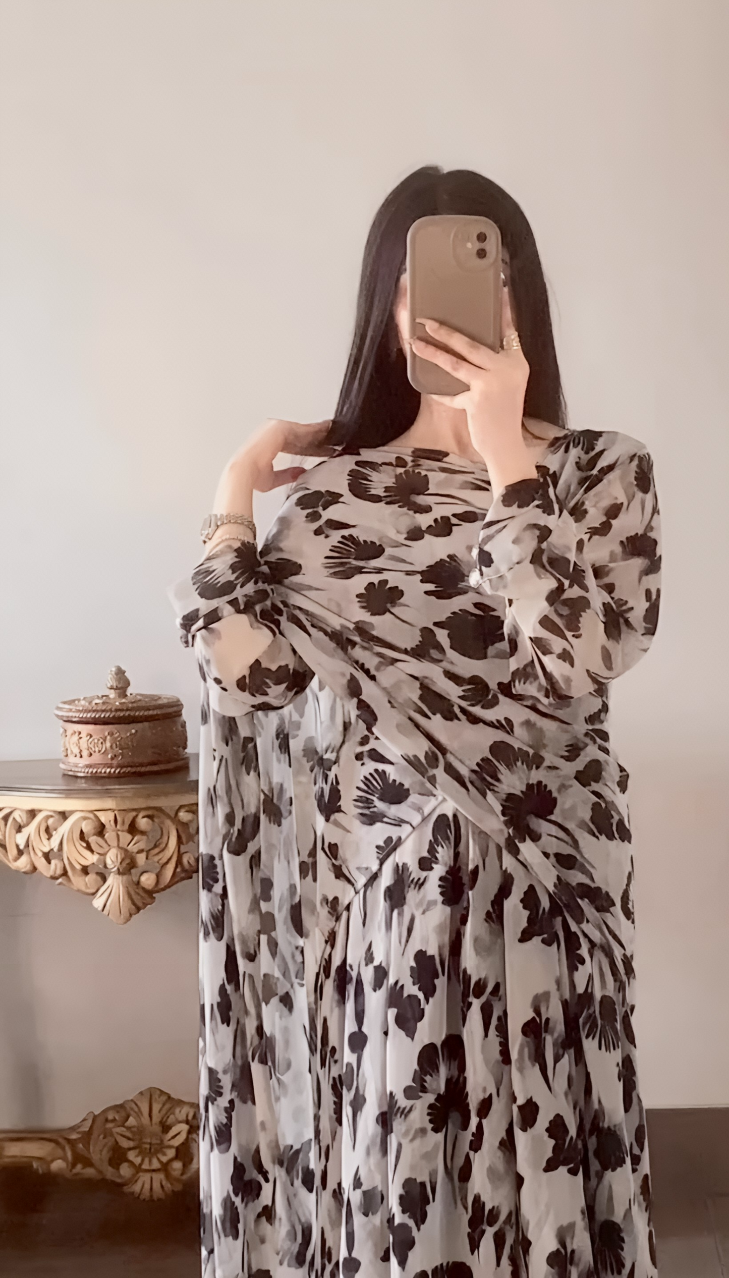 Grey Black Saree Maxi