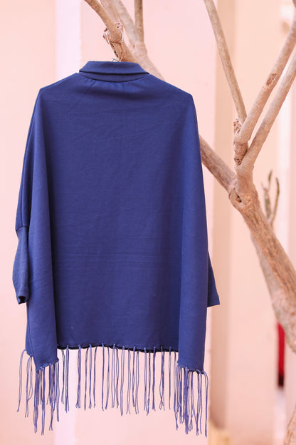 High Neck Cape Shawl (Blue)