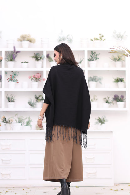 High Neck Cape Shawl (Black)