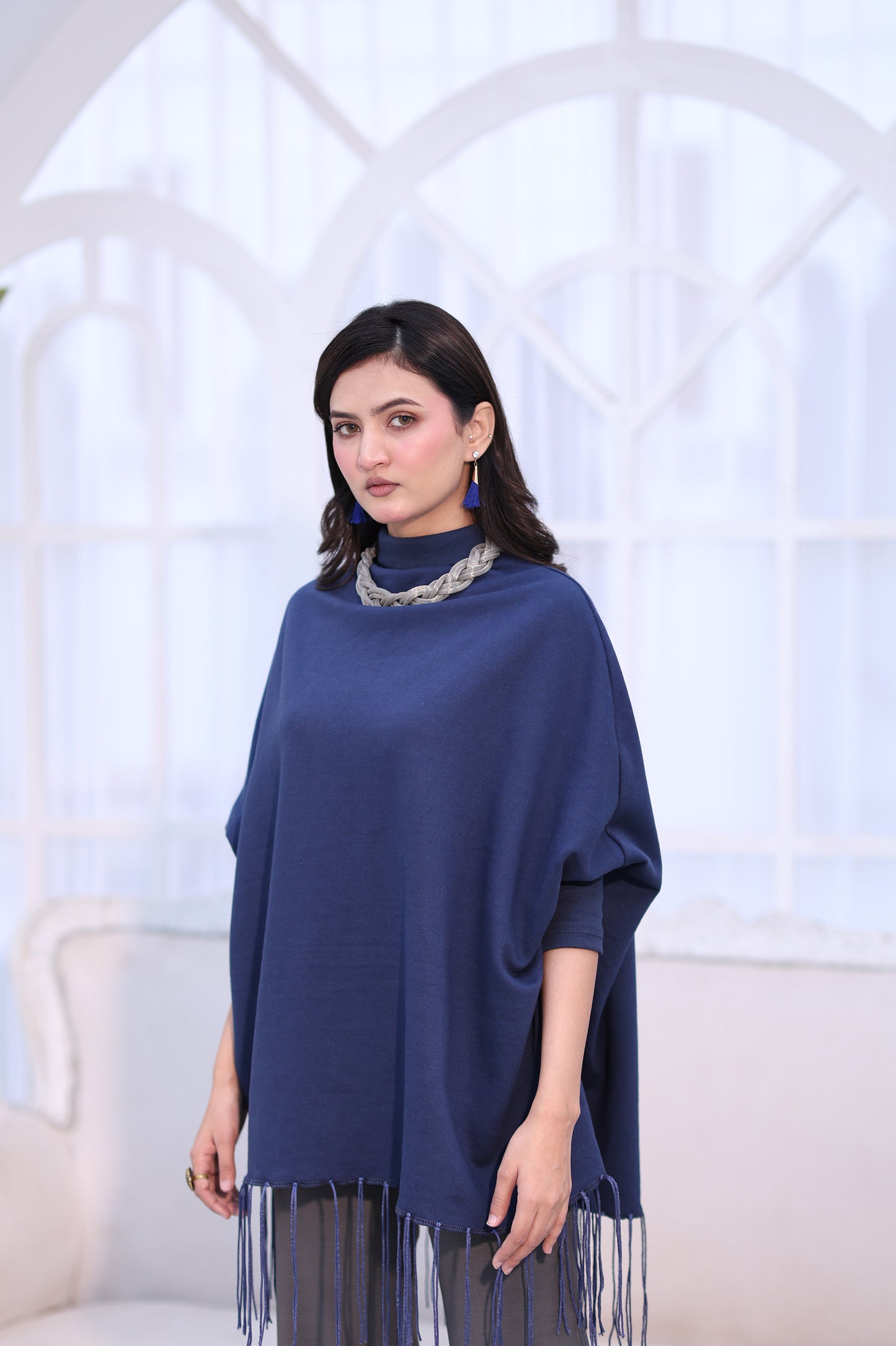 High Neck Cape Shawl (Blue)