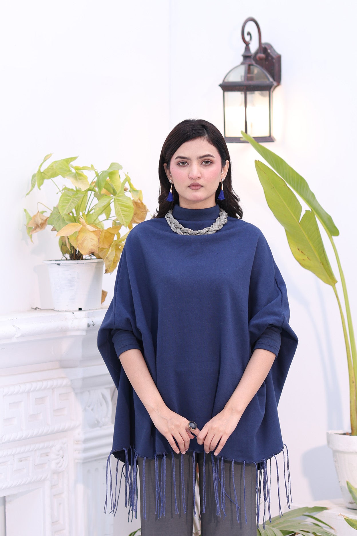 High Neck Cape Shawl (Blue)