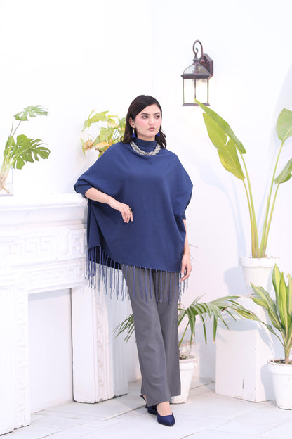 High Neck Cape Shawl (Blue)