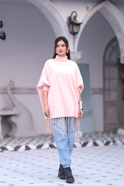 High Neck Cape Shawl (Pink)