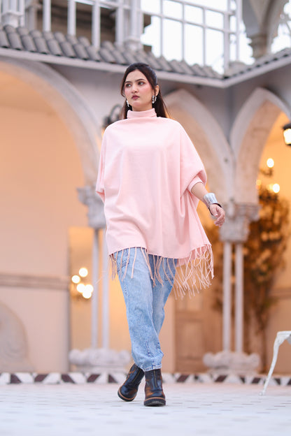 High Neck Cape Shawl (Pink)