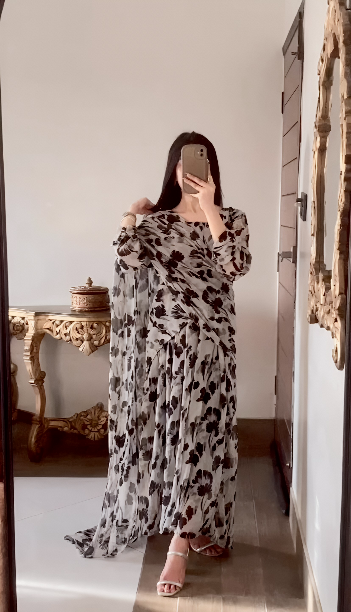 Grey Black Saree Maxi