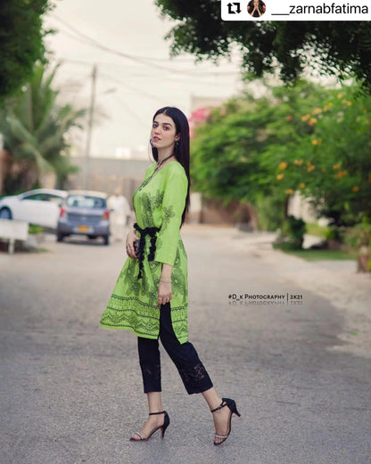 Neon Green Floral Dress