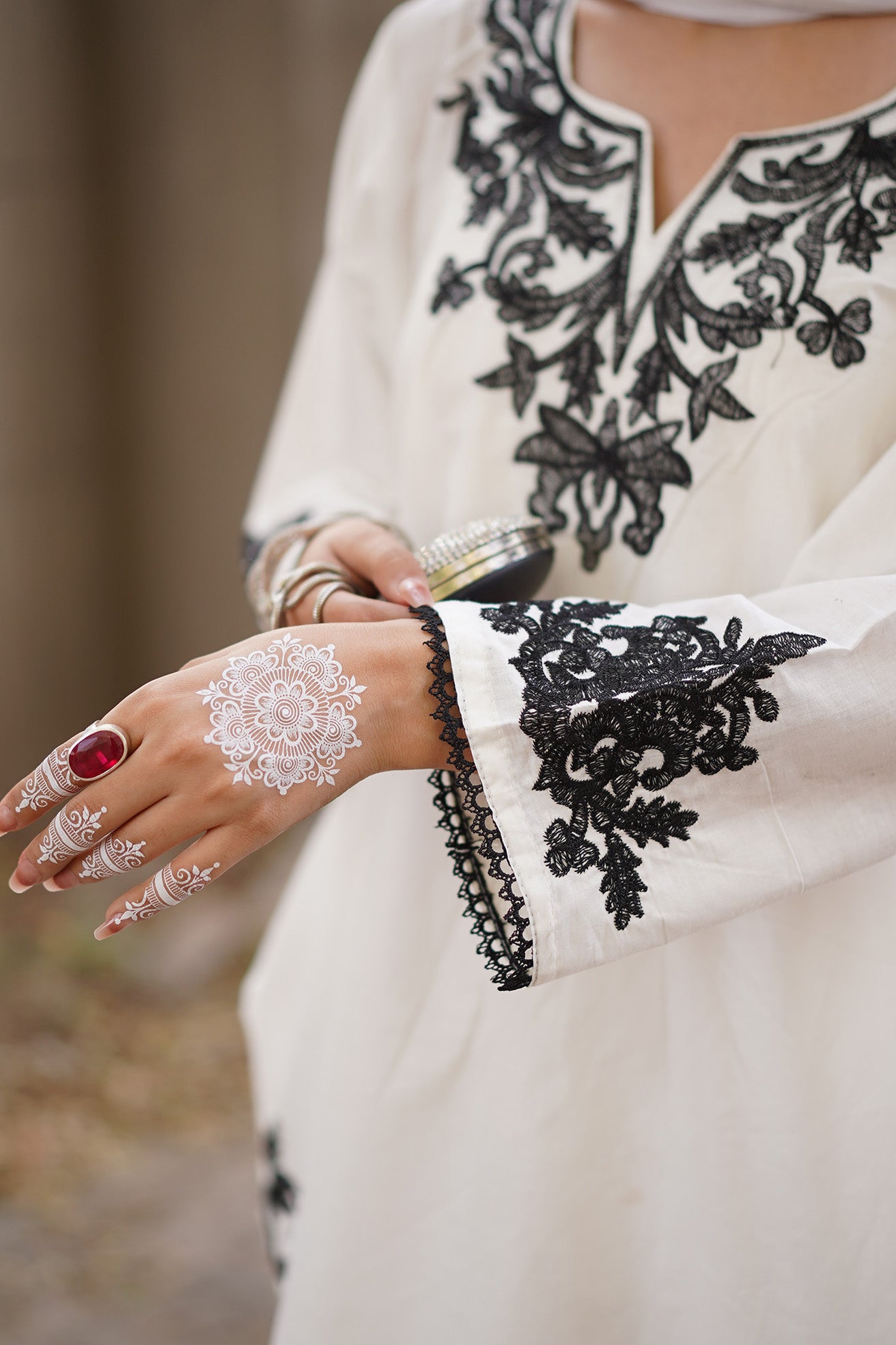 3 pcs white charm embroidered dress