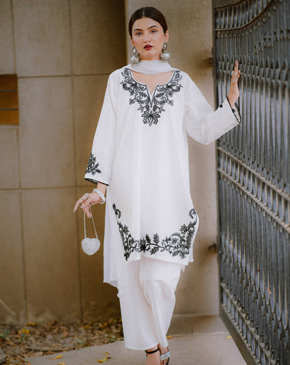 3 pcs white charm embroidered dress