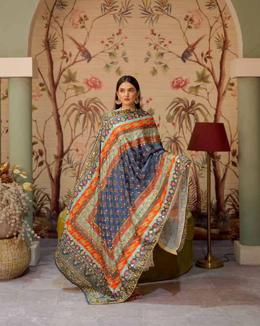 Satrangi silk shawl